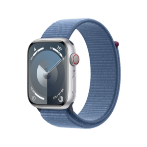 Apple Watch Series 9 45mm Cell Silver Case w/ Winter Blue Sport Loop MRMJ3LL/A