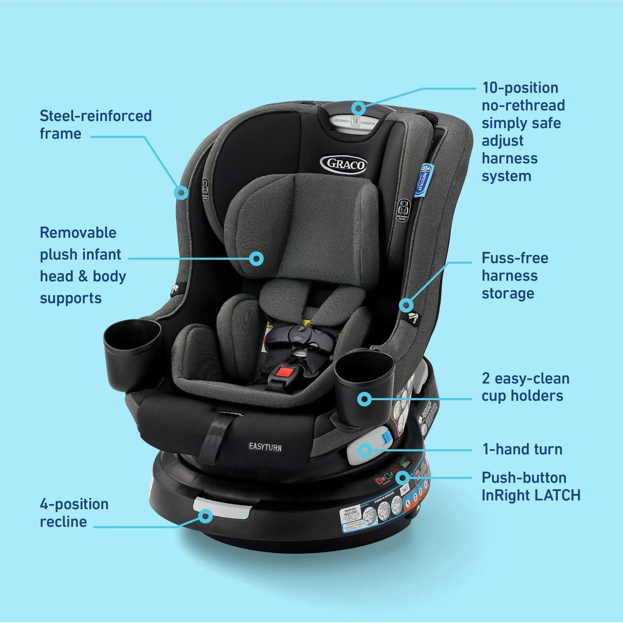 EasyTurn 360 2-in-1 Convertible 360 Degree Rotating Car Seat - Cyran - Image 8