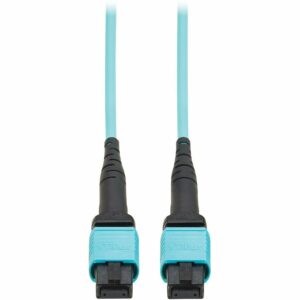Eaton Tripp Lite Series 100G Multimode 50/125 OM4 Fiber Optic Cable (12F MPO/MPO-PC F/F), Type-A Polarity, OFNP, Aqua, 2 m (6.6 ft.), TAA N845A-02M-12TAA