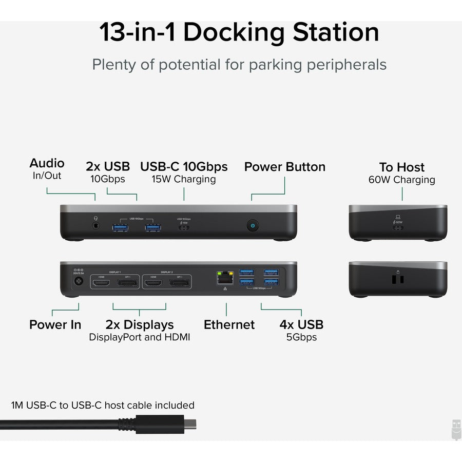 Plugable Dual 4K USB-C Chromebook Docking Station, Google Certified Chromebook Compatible, 60W Driverless Charging Dock UD-MSTHDC