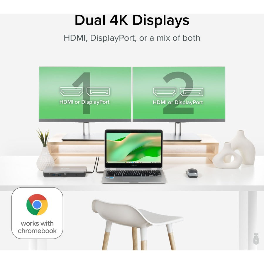 Plugable Dual 4K USB-C Chromebook Docking Station, Google Certified Chromebook Compatible, 60W Driverless Charging Dock UD-MSTHDC - Image 2