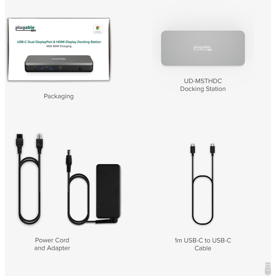 Plugable Dual 4K USB-C Chromebook Docking Station, Google Certified Chromebook Compatible, 60W Driverless Charging Dock UD-MSTHDC - Image 7