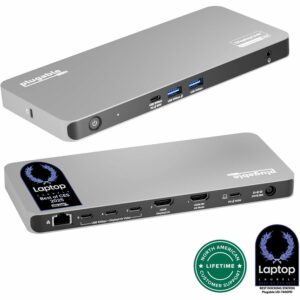 Plugable USB C Docking Station 5 Monitors, 140W DisplayLink Dock Connects up to Five 4K Displays for MacBook Windows Thunderbolt 4 Laptops UD-7400PD