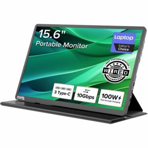 Plugable USB C Portable Monitor 15.6 Inch, 100W Pass-Through Charging for Your Laptop Smartphone Tablet USBC-PDMON