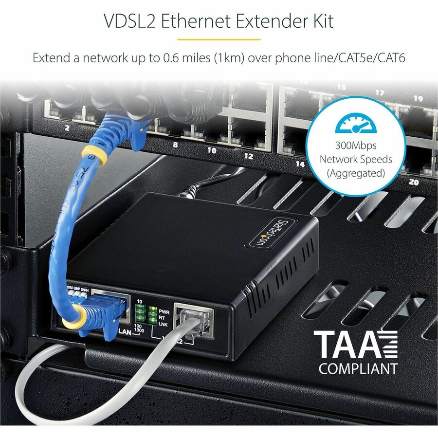 StarTech.com VDSL2 Ethernet Extender Kit over Single Pair Wire, Up to 0.6mi (1km) LAN Repeater over RJ11/CAT5e/CAT6, Replaces 110VDSLEXT VDSL-LAN-EXTENDER-1G - Image 2