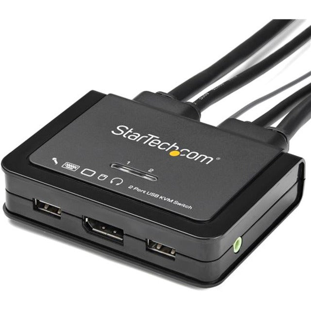 StarTech.com 2 Port DisplayPort KVM Switch - 4K 60Hz - UHD DP 1.2 USB KVM Switch w/ 4ft Cables & Audio - Bus Powered & Remote Switching SV211DPUA4K - Image 4