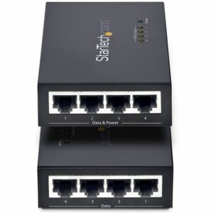 StarTech.com 4-Port Gigabit Midspan, PoE+ Injector, 802.3at & 802.3af, Wall-Mountable Power over Ethernet Midspan, TAA Compliant POEINJ4G-US