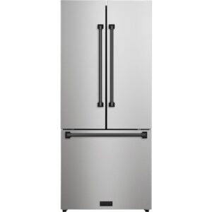 Thor Kitchen 30-inch, 17.7 cu. ft. Counter-Depth French 3-Door Refrigerator with Ice Maker RF3017FFD99-BLK