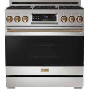 Thor Kitchen 36-inch Freestanding Gas Range with Tilt Panel RSG36-BRZ