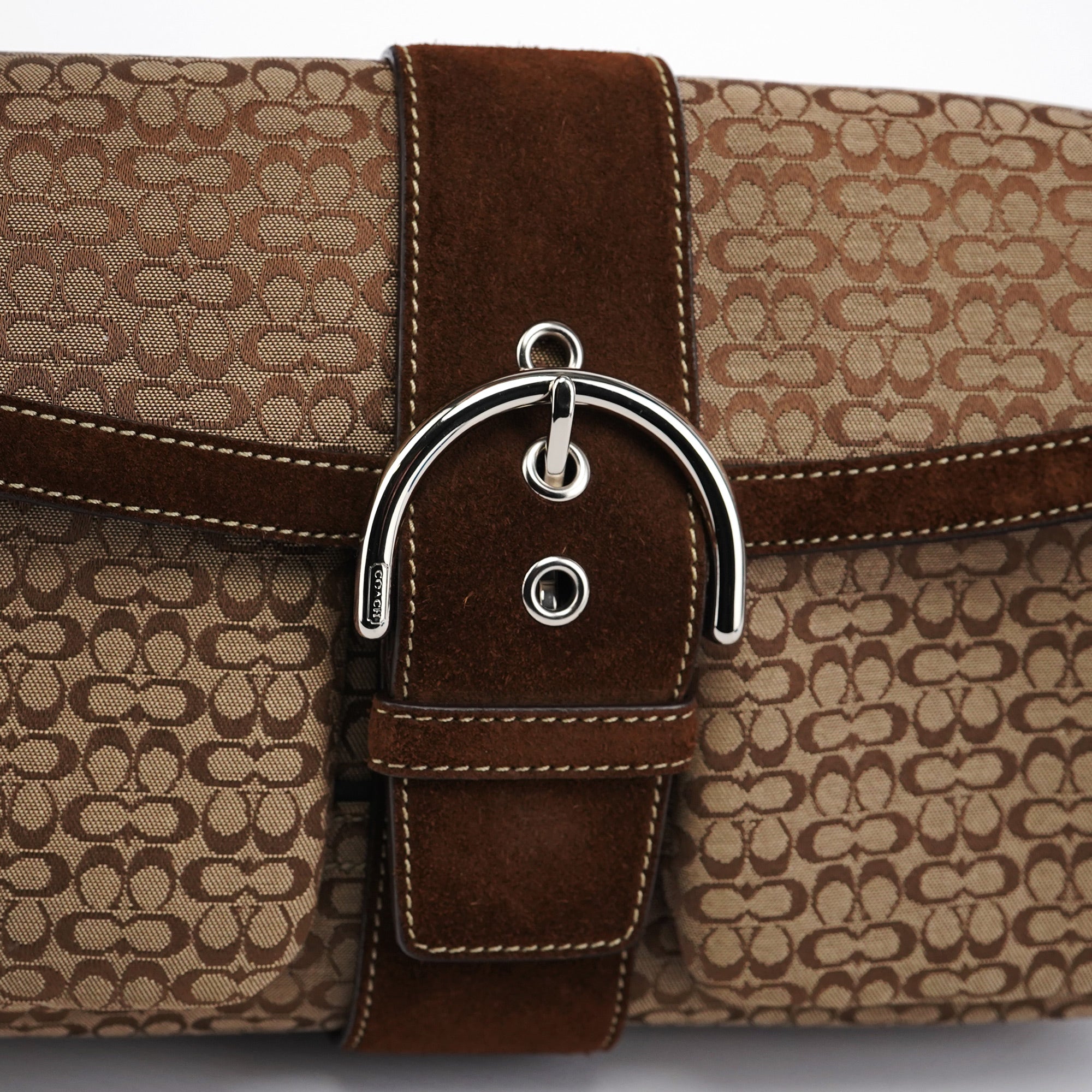1463 Beige Suede Signature C Soho Shoulder Bag - Image 6