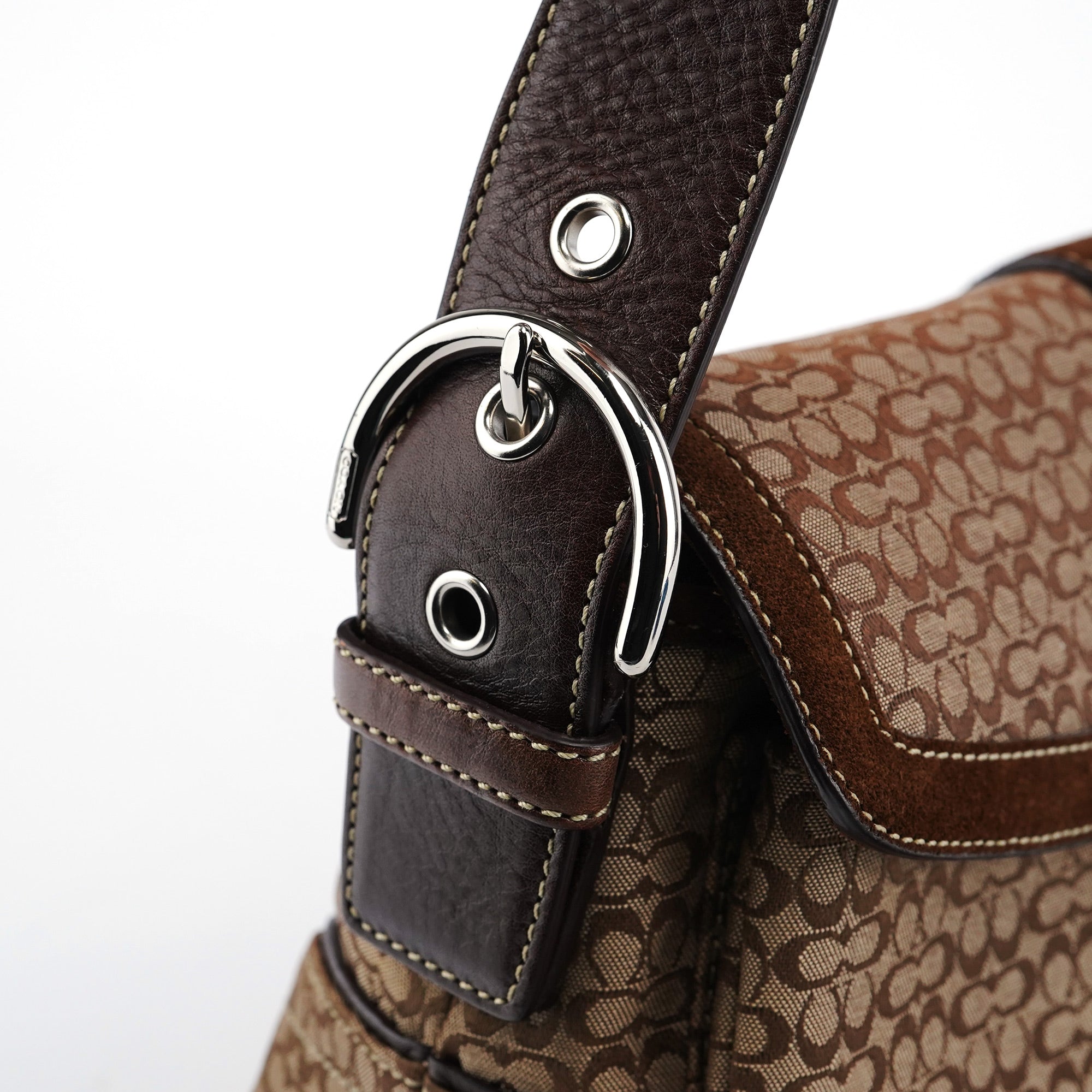1463 Beige Suede Signature C Soho Shoulder Bag - Image 7