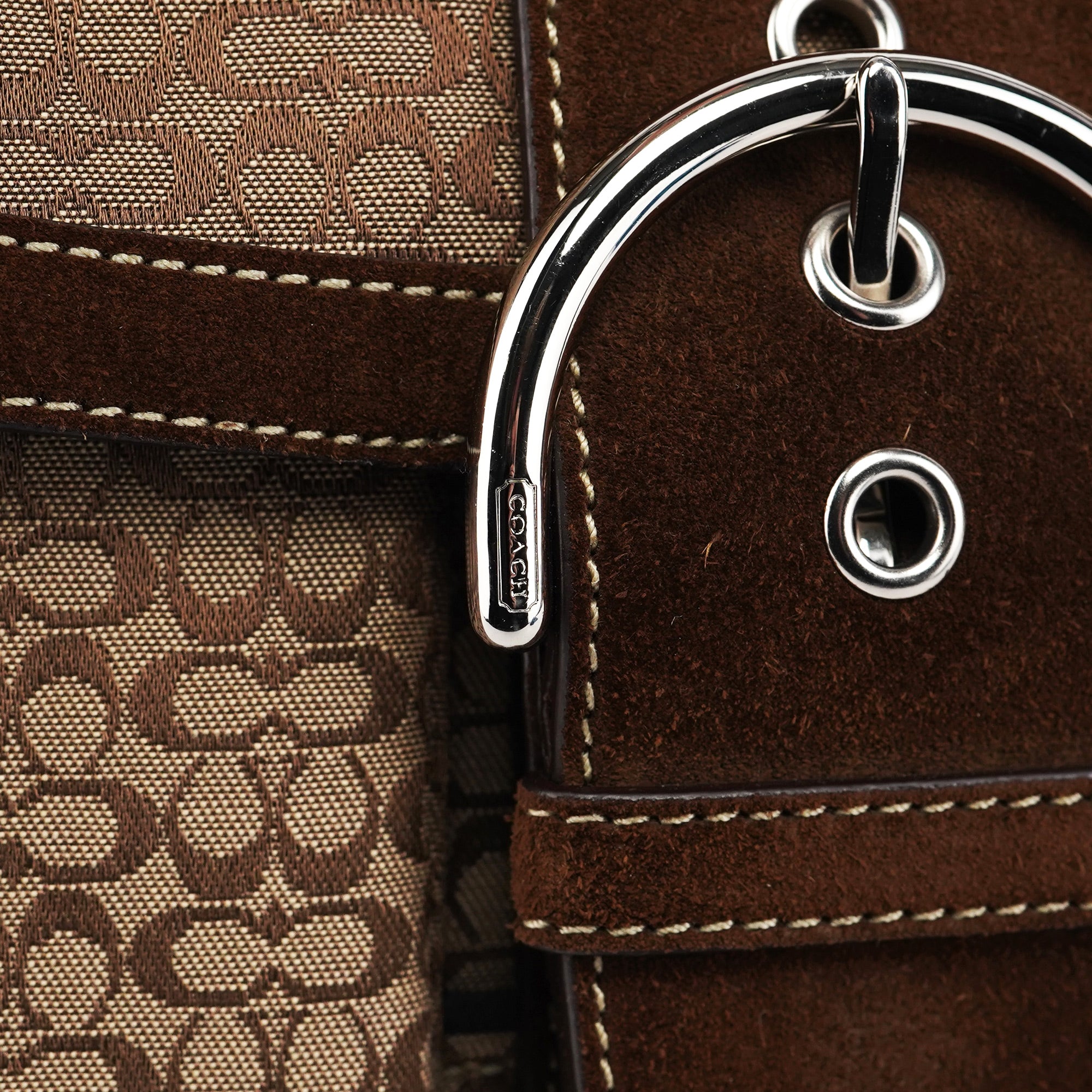 1463 Beige Suede Signature C Soho Shoulder Bag - Image 9