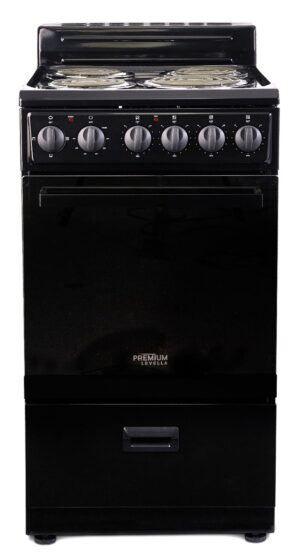 2.2 Cu Ft Freestanding Electric Coil Range In Black with Mirrored Glass Oven Door