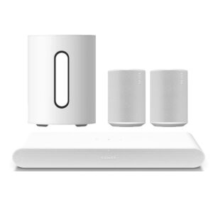 2.0 Channel Home Theater Package with Mini Wireless Subwoofer and Two Era 100 Wireless Speakers - White