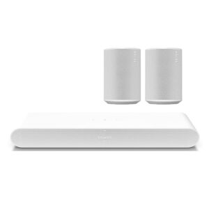 2.0 Channel Ray Soundbar and Two Era 100 Wireless Speaker Package - White