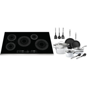36" 5-Element Induction Cooktop with Charleston Collection - Hammered 15-Piece Nonstick Cookware Set