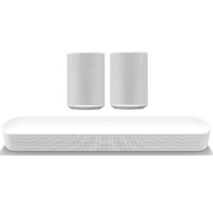3.0 Channel Beam Wi-Fi Smart Soundbar and Two Era 100 Wireless Speaker Package - White