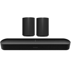 3.0 Channel Beam Wi-Fi Smart Soundbar and Two Era 100 Wireless Speaker Package- Black