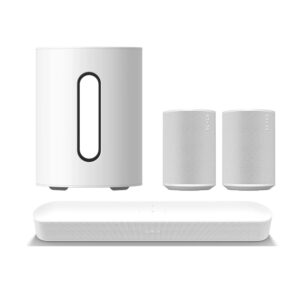 3.0 Channel Home Theater Package with Mini Wireless Subwoofer and Two Era 100 Wireless Speakers - White