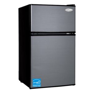 3.1 CuFt Manual Defrost Top Freezer Mini Refrigerator in Black Stainless Steel with Can Storage