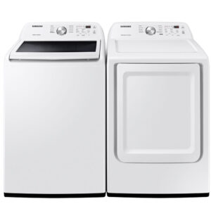 4.4 CuFt Smart Top Load Washer with 7.2 CuFt Smart Electric Dryer in White
