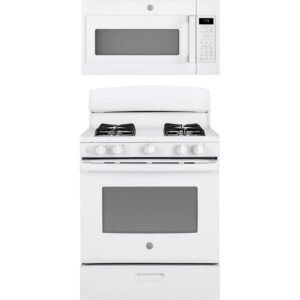 4.8 CuFt Freestanding Gas Range with 1.9 CuFt 1000 Watt Over the Range Microwave in White