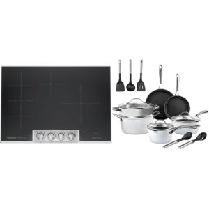 30" Induction Cooktop with Charleston Collection - Hammered 15-Piece Nonstick Cookware Set