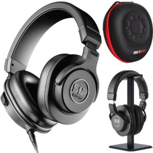 512 Audio Over-Ear Studio Monitor Headphones for Recording Bundle with Case and Stand