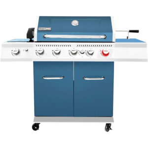 5-Burner BBQ Cabinet Style Propane Gas Grill with Rotisserie Kit - Blue