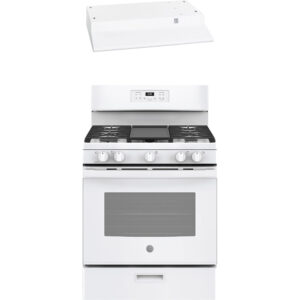 5.0 CuFt Freestanding 5-Burner Gas Range with 1.7 CuFt 1000 Watt Over-the-Range Microwave in White