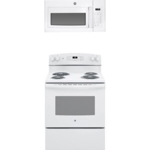 5.0 CuFt Freestanding Electric Coil Range with 1.6 CuFt 1000 Watt Over-The-Range Microwave in White