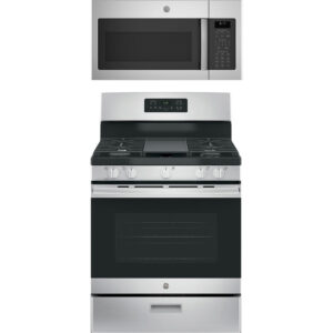 5.0 CuFt Freestanding Gas Range with 1.9 CuFt Over-the-Range Microwave in Stainless Steel