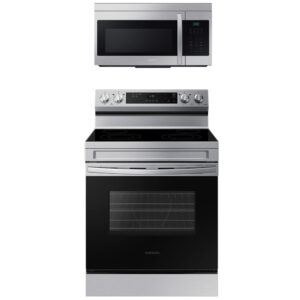 6.3 Cu-Ft Smart Freestanding Steam Clean Electric Range with 1.6 Cu-Ft 1000 Watt Over-The-Range Microwave in Stainless Steel