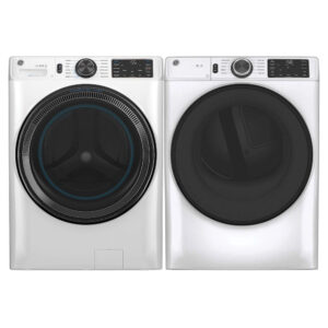 5.0 CuFt Smart Front Load Washer with the 7.8 CuFt Smart Front Load Gas Dryer in White