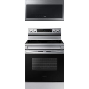 6.3 CuFt Smart Freestanding Electric Range with 2.1 CuFt Smart 1000W Over-the-Range Microwave in Stainless Steel
