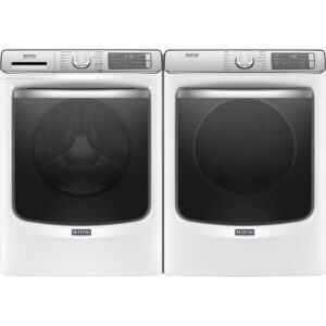 5.0 CuFt Smart Steam Sanitize Front Load Washer with 7.3 CuFt Smart Vented Electric Dryer in White