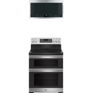 6.6 CuFt Freestanding Double Electric Range with 2.1 CuFt 1050 Watt Over the Range Microwave in Stainless Steel