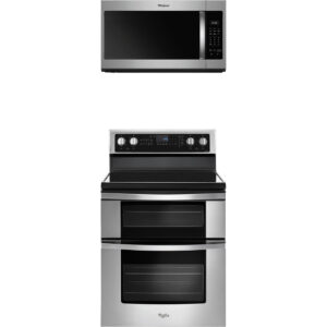 6.7 CuFt Electric Double Range with 1.7 CuFt 1000 Watt Over-the-Range Microwave in Stainless Steel