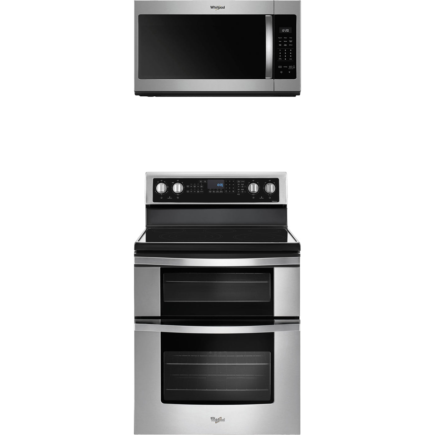 6.7 CuFt Electric Double Range with 1.7 CuFt 1000 Watt Over-the-Range Microwave in Stainless Steel