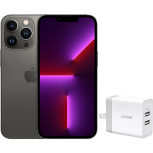 6.7" iPhone 13 Pro Max 5G 128GB GSM/CDMA Fully Unlocked/Preowned - Graphite with 2-Port PowerPort 24W Wall Charger