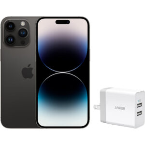 6.7" iPhone 14 Pro Max 128GB Sim-Free Space Black - Preowned with 2-Port PowerPort 24W Wall Charger