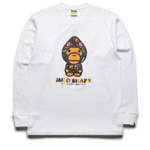 A Bathing Ape 1st Camo Milo Shark FZH L/S Tee - White/Orange