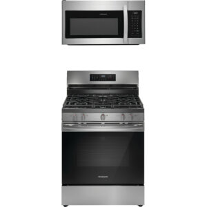 5.1 CuFt 5-Burner Freestanding Gas Range with 1.8 CuFt 1000 Watt Over-The-Range Microwave in Stainless Steel