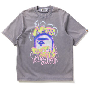 A Bathing Ape Heavy Washed Logo Tee - Charcoal
