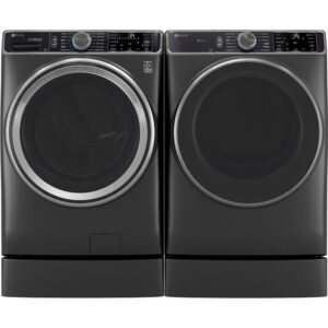 5.5 CuFt Smart Steam Sanitize Front Load Electric Washer with 7.8 CuFt Smart Steam Sanitize Front Load Electric Dryer in Carbon Graphite