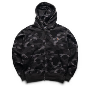 A Bathing Ape One Point Color Camo Cropped Full Zip Hoodie - Black