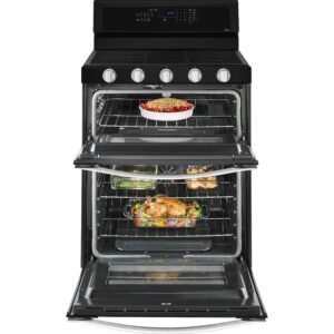 6.0 CuFt Gas Double Oven Freestanding Range in Black with Frozen Bake™ Technology