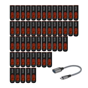 ADATA 32GB USB 2.0 Retractable Flash Drive (Red) (50-pack) with USB-C Adapter