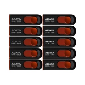 Adata C008 32GB USB 2.0 Retractable Flash Drive (Red) with USB 3.0 to USB-C Adapter (10-Pack)