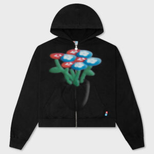 AirBrush Flower Zip-Up Hoodie - Black